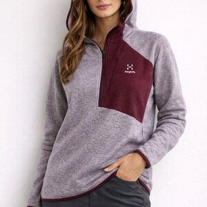 Haglöfs Nimble Hooded Midlayer Fleece Women’s M Gray Burgundy Hiking Ski